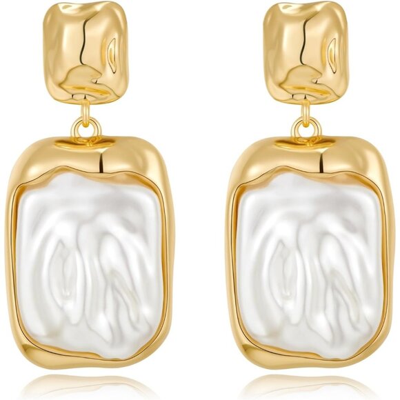 🆕Women Gold Baroque Pearl Dangle Irregular Pearl Earrings Fashion Jewelry - Picture 1 of 7